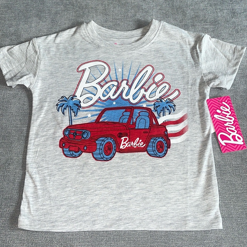 Mattel Barbie Jeep Short Sleeve Shirt Palm Trees Summer Americana